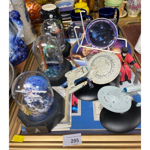 295 - Assorted Star Trek memorabilia including mugs, models, plates, etc. and three glass domed ltd editio... 