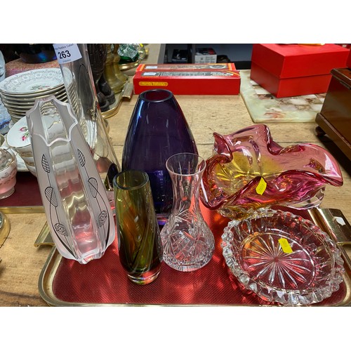 263 - Caithness, Murano style bowl, ships in bottles, assorted vases.