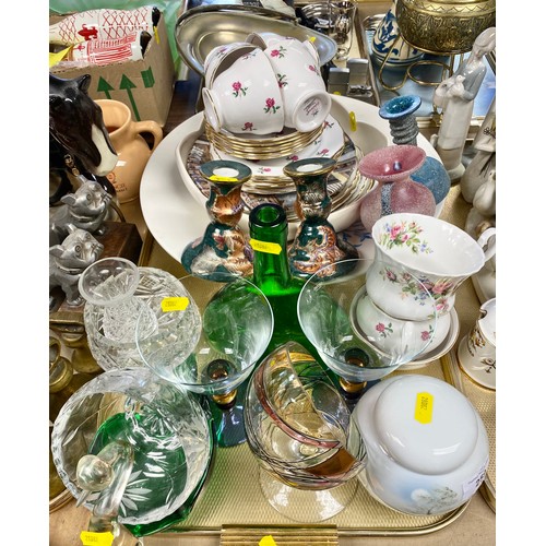 259 - Assortment of glassware, candlesticks, tea set, etc