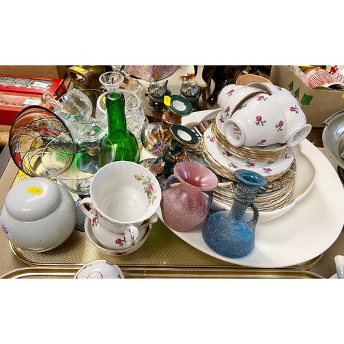 259 - Assortment of glassware, candlesticks, tea set, etc