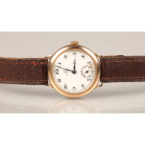 100 - 9ct gold Omega wrist watch with leather strap, hallmarked Birmingham 1938