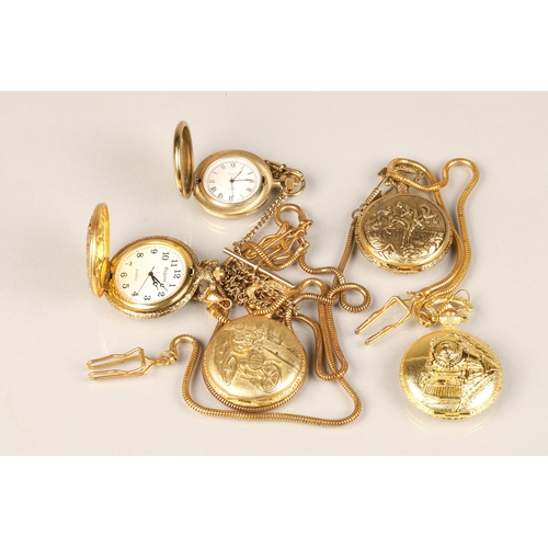 112 - Selection of various yellow metal pocket watches with Masonic medals, armed forces pin badge etc.