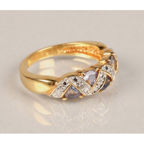 47 - Ladies diamond & sapphire ring on yellow metal shank. Size: U