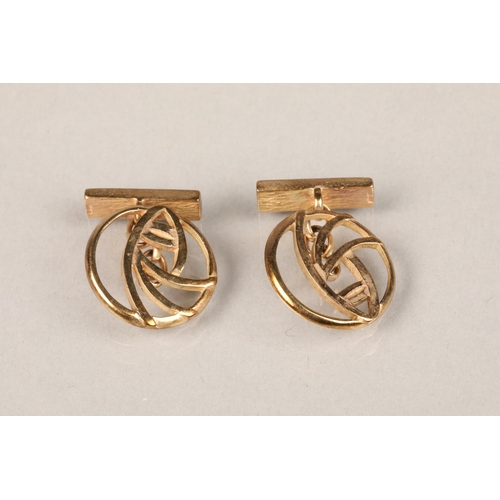 61 - Pair of 9ct yellow gold MacIntosh style cufflinks.7.2 grams