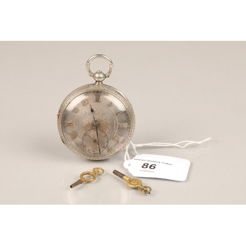 86 - Victorian gents silver pocket watch, London 1890 , total weight - 150g.