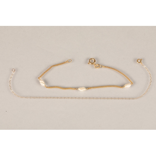 91 - 9ct yellow gold small bracelet with pearls. Also includes 9ct gold link bracelet.