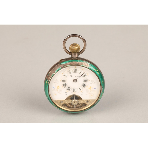 92 - Green enamel and silver eight day pocket watch