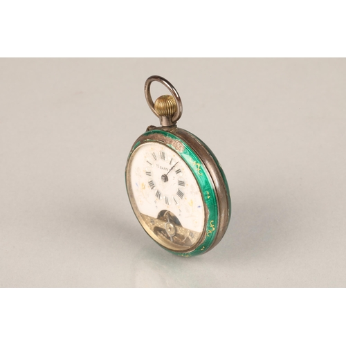 92 - Green enamel and silver eight day pocket watch