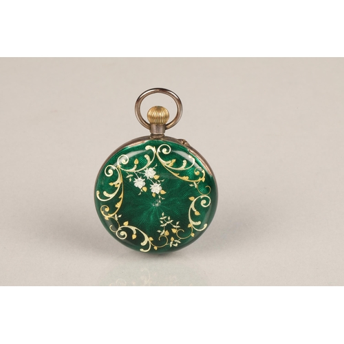 92 - Green enamel and silver eight day pocket watch