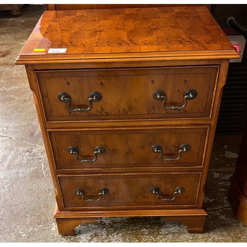 532 - Yew wood three drawer chest. length 49cm,depth 32cm,65cm high