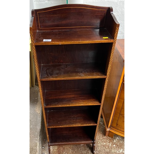 537 - Inlaid mahogany open bookcase117cm high, 41cm wide