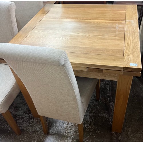 549 - Modern oak square pull out dining table & 4 chairs