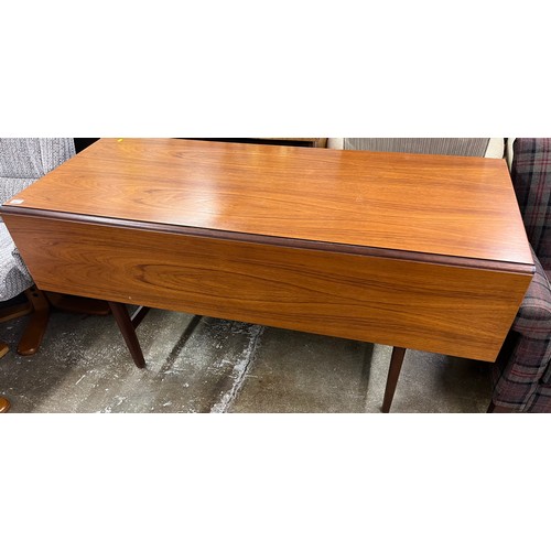 562 - Mid century teak single drop leaf dining table, 153cm x 64cm leaf down, x 92cm leaf up