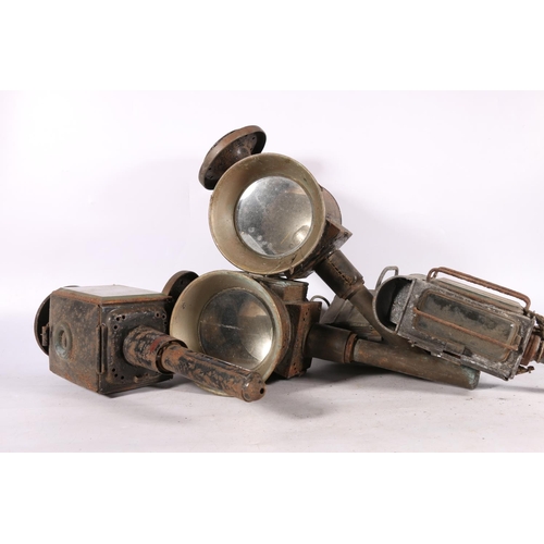 15 - Pair of railway lamps and three others.