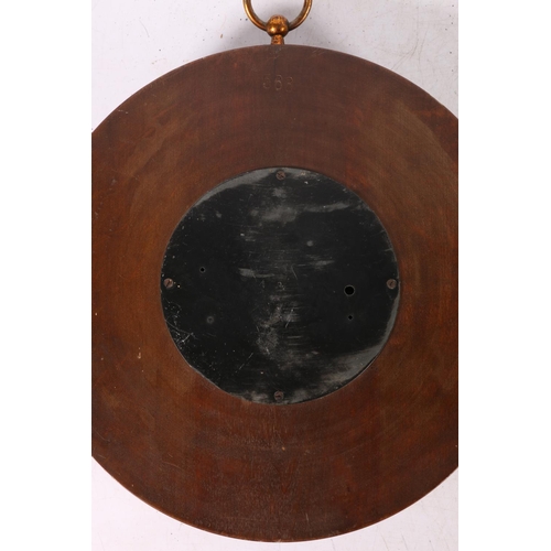 16 - Brass-cased bulkhead barometer, 14cm, and another with carved mahogany mount.  (2)