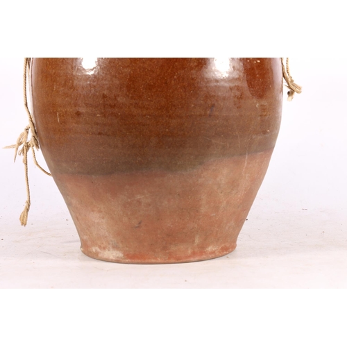 5 - Glazed stoneware storage crock, 30cm high, two treacle glazed teapots, and a vintage mixing bowl.  (... 