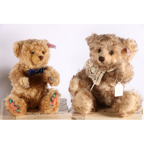 82 - Two Royal Crown Derby Steiff bears, Steiff Rupert the Bear, Steiff Monk King Replica, small Steiff p... 