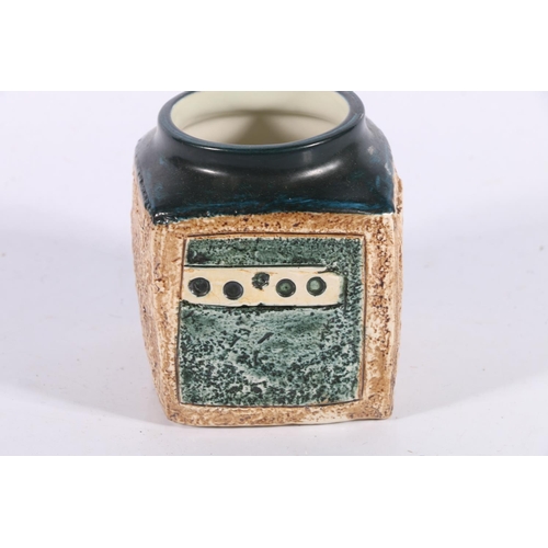 88 - Troika pottery vase of square section, signed LJ for Louise Jinks to base, 9cm.