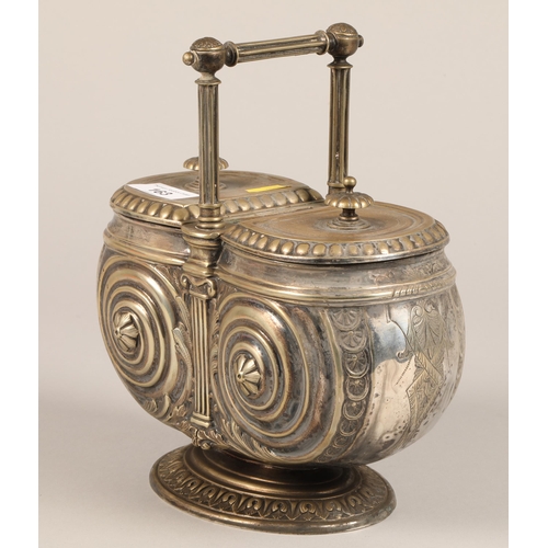 163 - 19th c. William Wheatcroft Harrison, Sheffield, silver plate double lidded classical Ionic column de... 