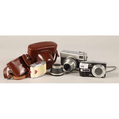 206 - Zeiss Werra 35mm camera with Gossen Sixtry light meter both in leather cases, and a Panasonic Lumix ... 