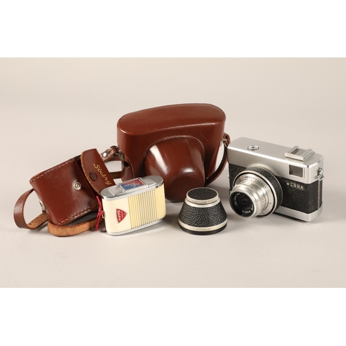 206 - Zeiss Werra 35mm camera with Gossen Sixtry light meter both in leather cases, and a Panasonic Lumix ... 