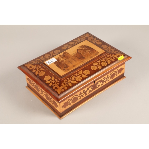 216 - Wooden marquetry Irish design sewing box