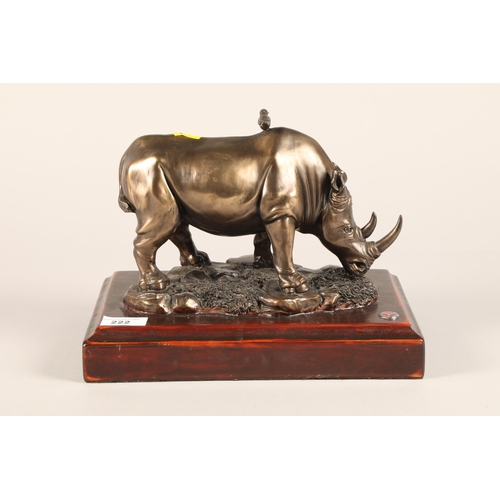 222 - Mercedes Benz club bronzed resin rhino on wooden base