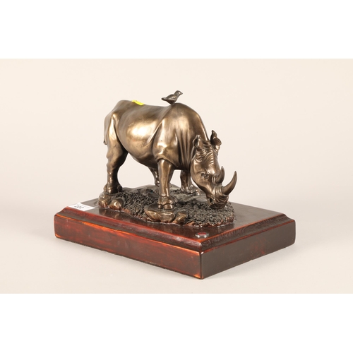 222 - Mercedes Benz club bronzed resin rhino on wooden base