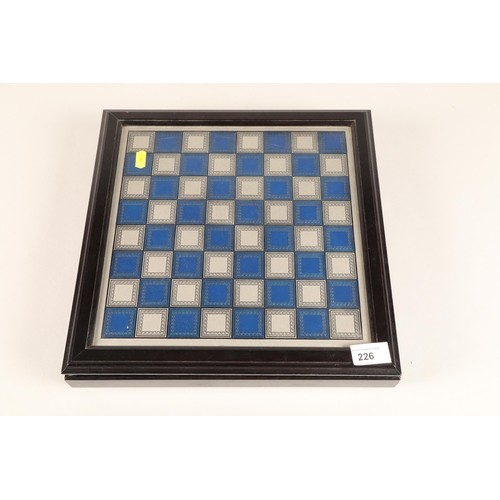 226 - Blue and silver chess board with pieces stored inside