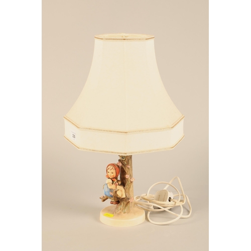 230 - Hummel girl and bird in tree table lamp