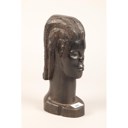 242 - Heavy carved hard wood African head on base, approx 30cm tall