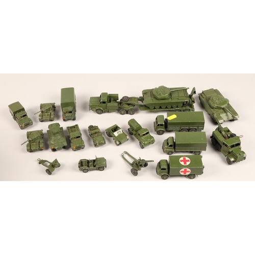 265 - Two Dinky vintage die cast planes, Viking and Seaplane, and assortment of Dinky military vehicles in... 