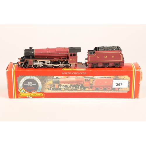 267 - Hornby Railways 00 Gauge scale model LMS Stanier Class 5 4-6-0 with crew and vacuum pipes R.842 red ... 