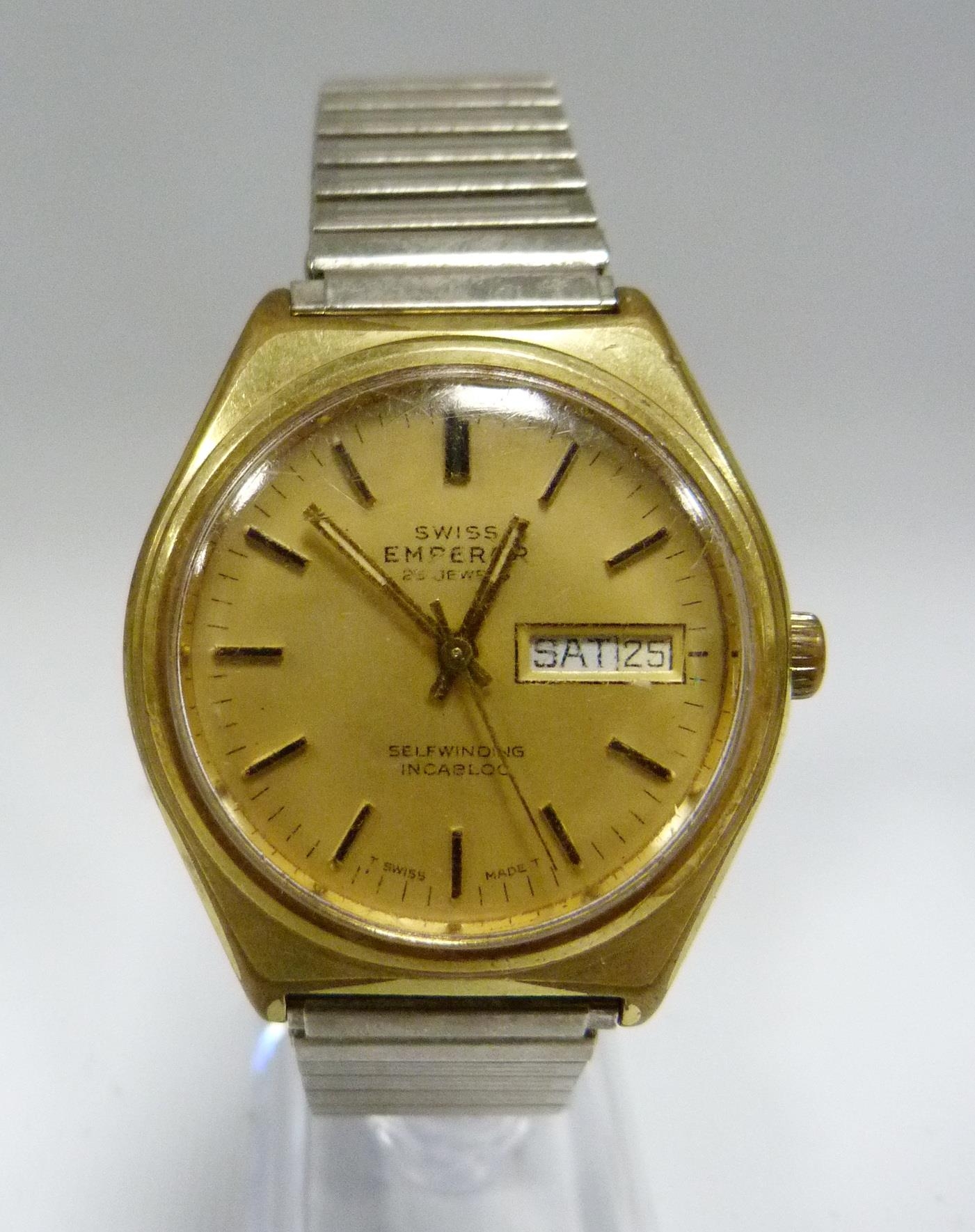 Swiss Emperor 25 jewels self winding incabloc gents wristwatch circa 1970s stainless case with gol