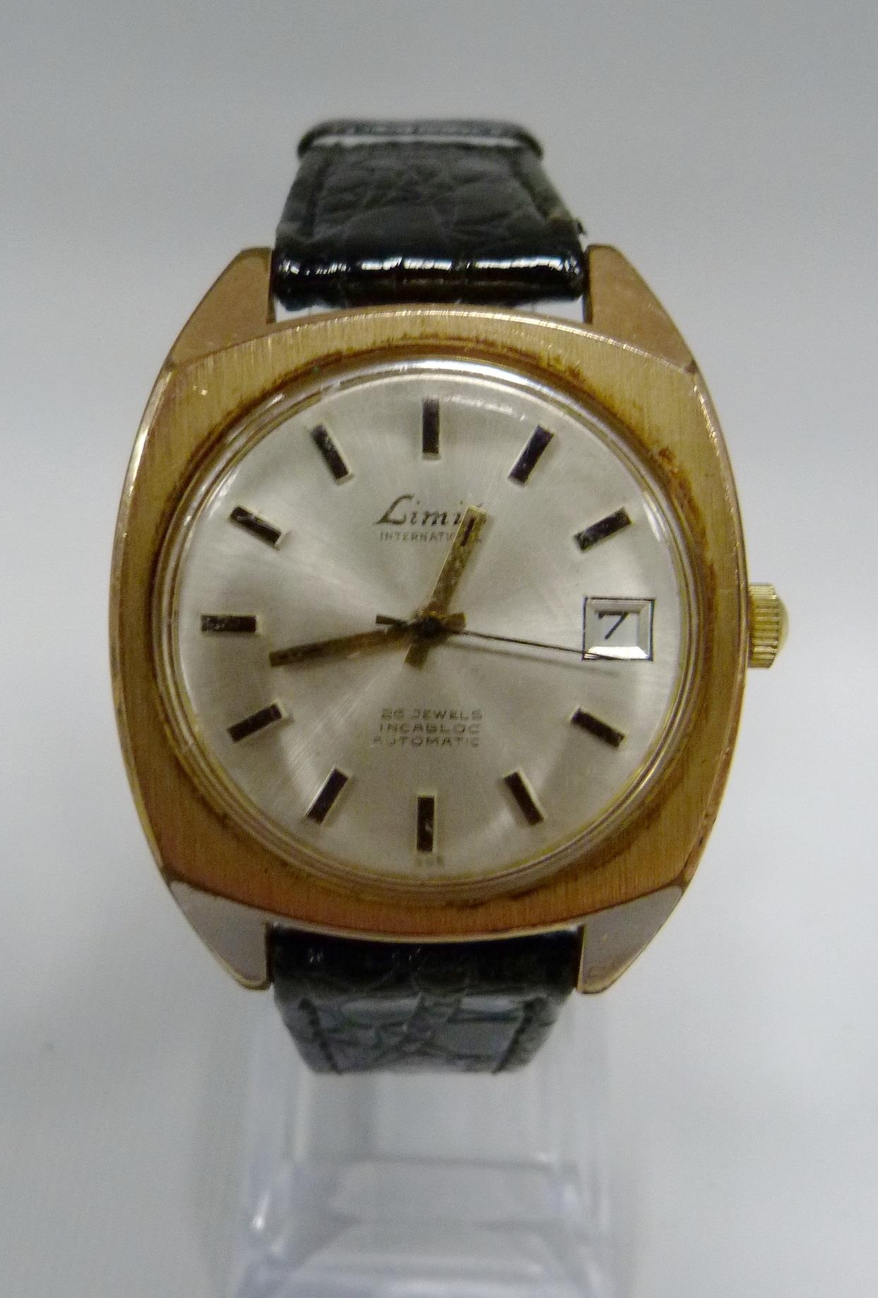 Limit International 26 jewels automatic incabloc gold plaque gents wristwatch circa 1970s stainles