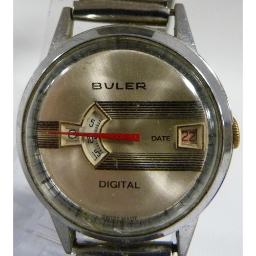 Buler: Jump Hour gents digital wristwatch circa 1970s, stainless