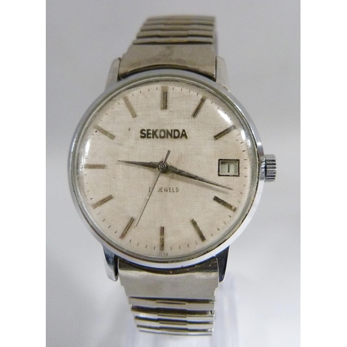 Sekonda 17 jewels manual wind gents wristwatch circa 1960s 70s stainless case with signed cream di