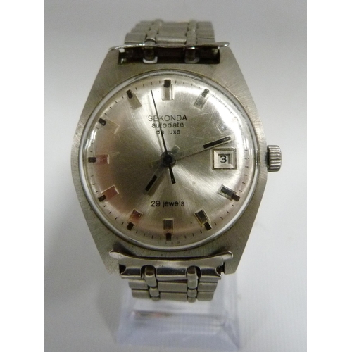 Sekonda Autodate de luxe 29 jewels manual wind gents wristwatch circa 1970s stainless case with si