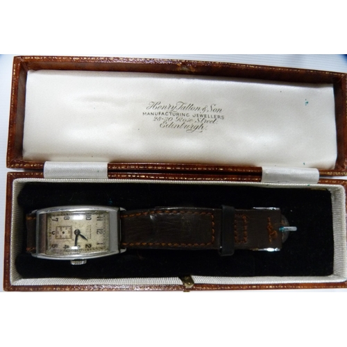 Longines Tank style gents wristwatch circa 1940s stainless case