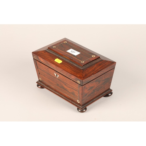 127 - Mahogany tea caddy, costume jewellery, sewing accessories, including brooch with thread insert