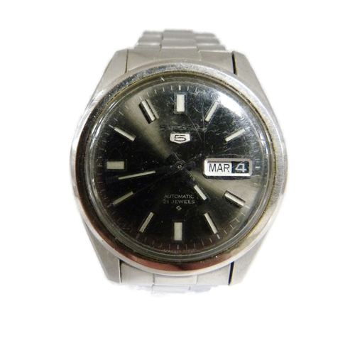 Seiko: 5 Automatic 6119-8080 R 21 jewels gents wristwatch, stainless ...