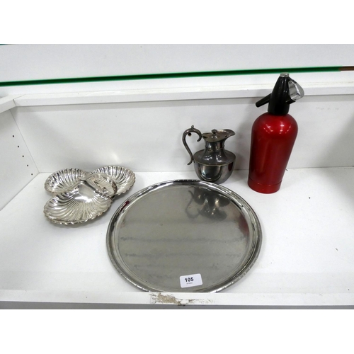 105 - Keswick school tray, soda syphon, tray.