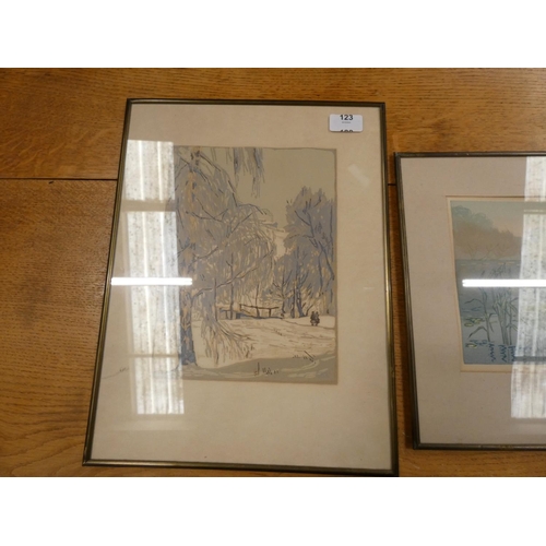 123 - Two small Russian vintage landscape prints.