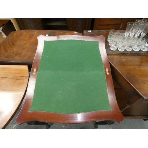 416 - Two tier mahogany fold over card table.