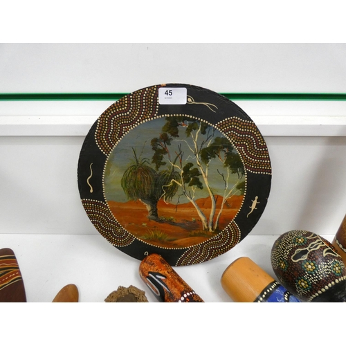 45 - Various modern Aboriginal items to include Bamberger’s, wall plaque, figure etc.