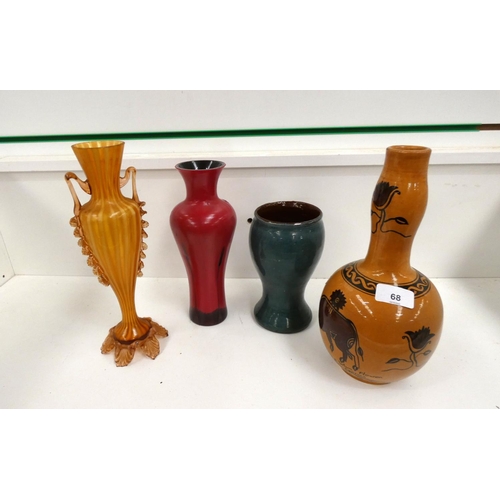 68 - Four various vases to include two art glass vases, continental double glazed.