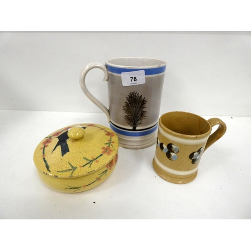 78 - Studio pottery tankard, mug and trinket box.