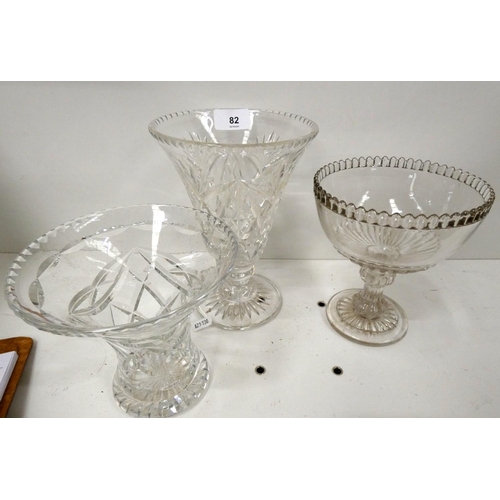 82 - Three large cut glass vases to include Stuart Crystal.