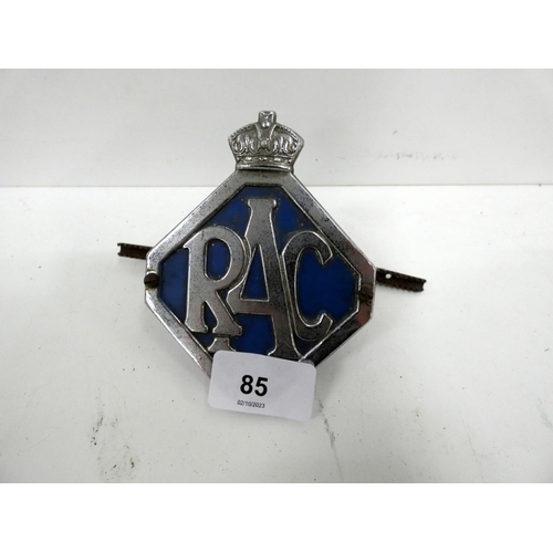 85 - Vintage RAC car badge.