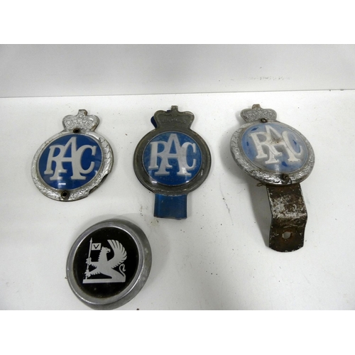 86 - Three vintage RAC car badges etc.